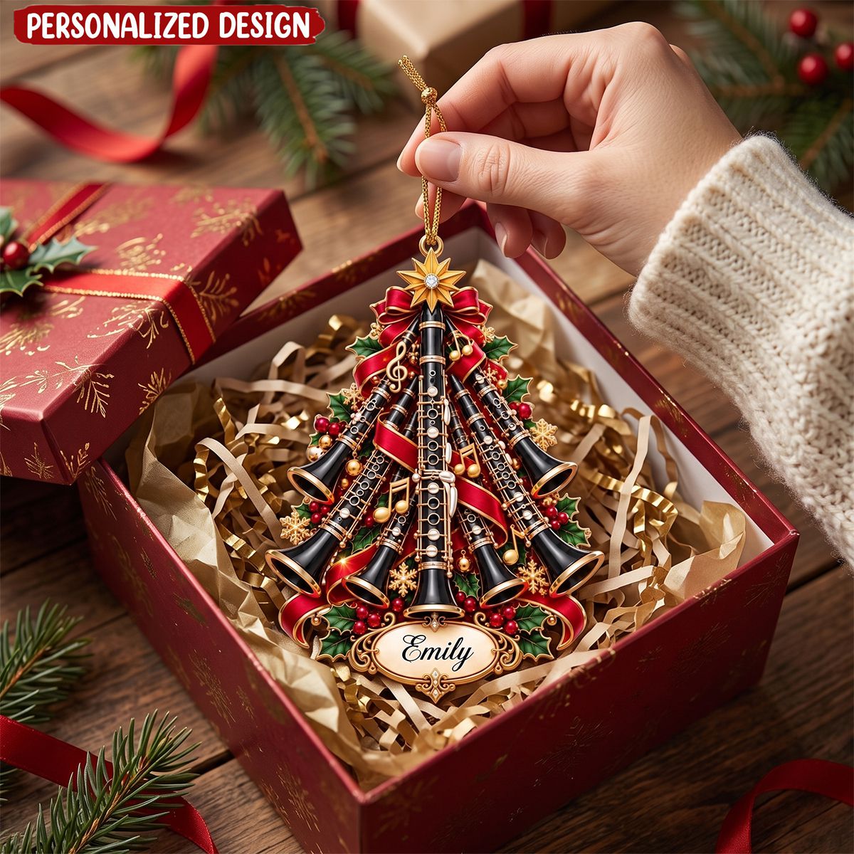 Personalized Clarinet Christmas Ornament, Custom Name Clarinet Lover, Music Lover Decor