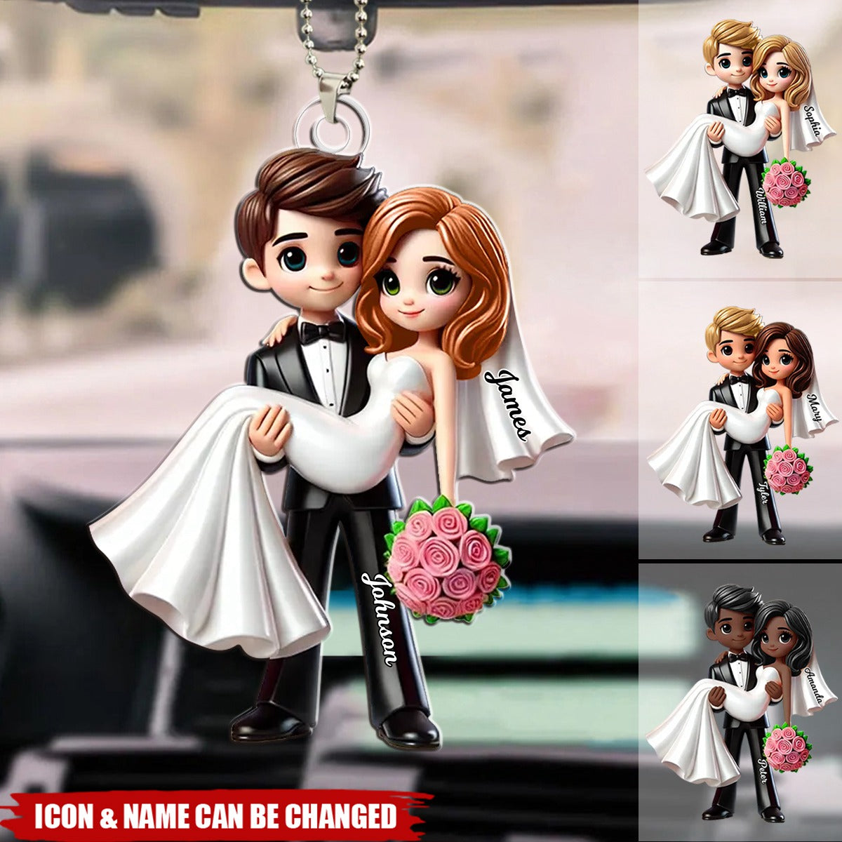 Personalized Mr Mrs Married Couple Personalized Acrylic Car Ornament, Gift For Him, Her