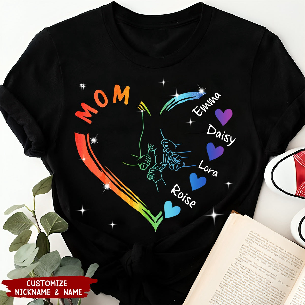 Grandma Mama And Kid Hands Heart Personalized T-Shirt