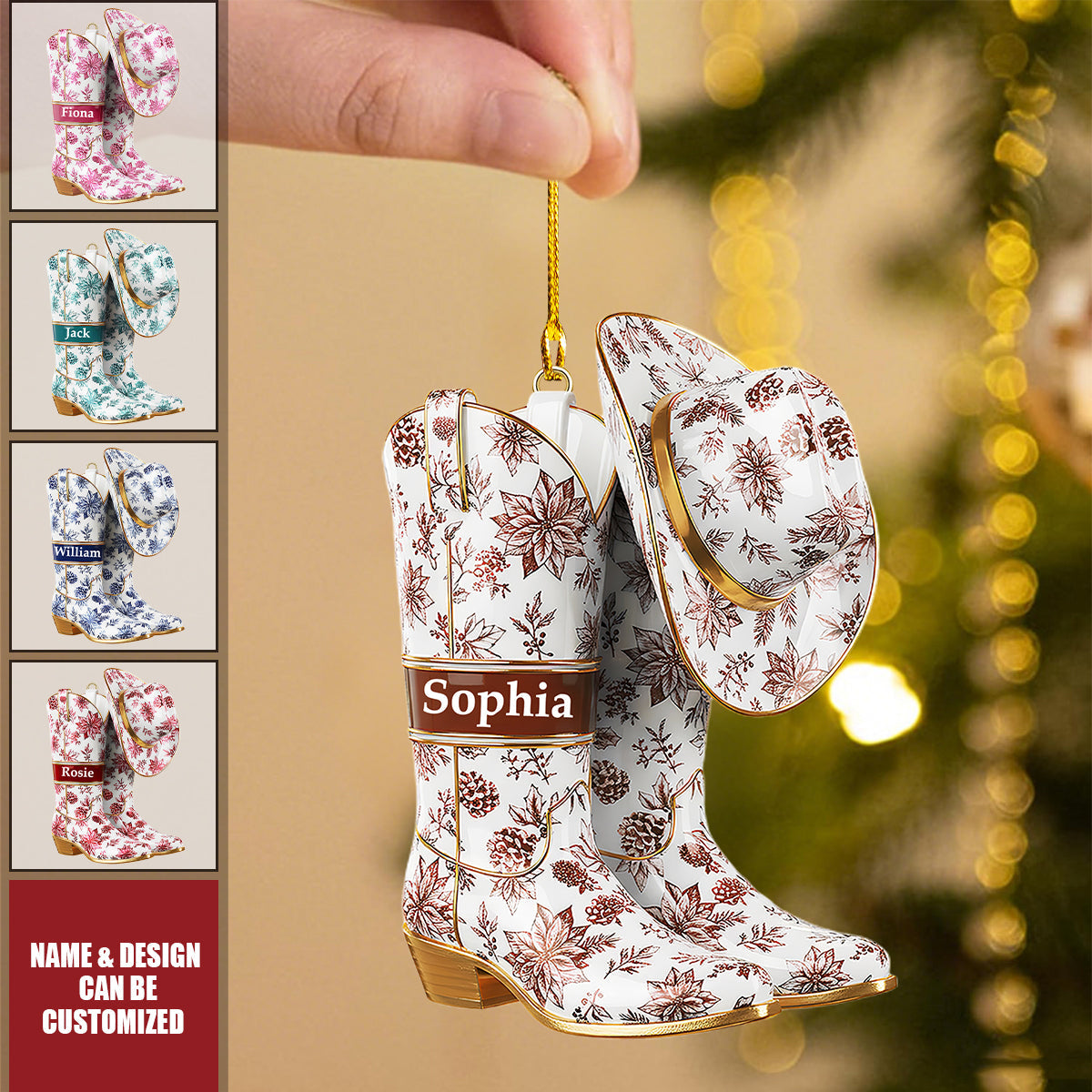 Personalized Gifts For Christmas, Cowboy Cowgirl Toile Custom Shaped Acrylic Ornament