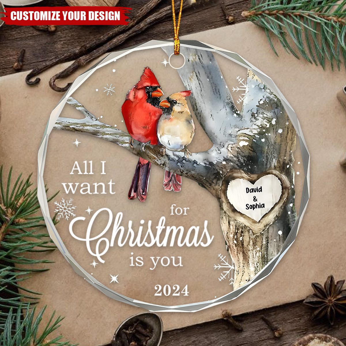 Personalized Gift For Married Couple Circle Glass Ornament