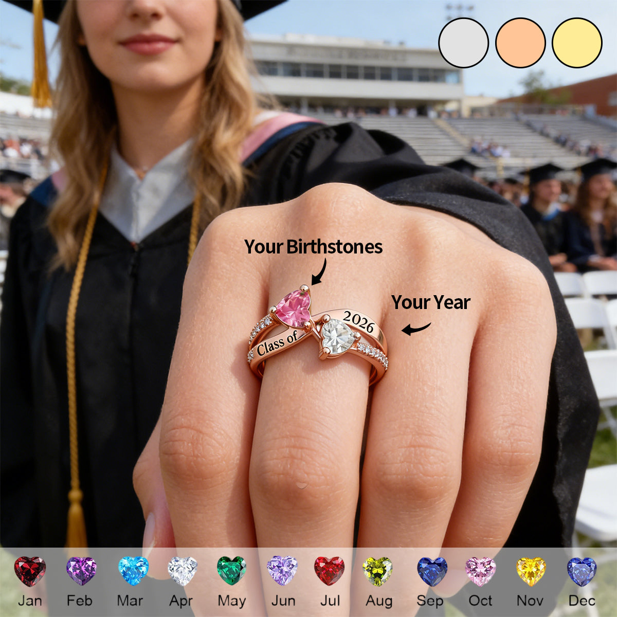 Graduate Duo Birthstone Commencement Knot Ring