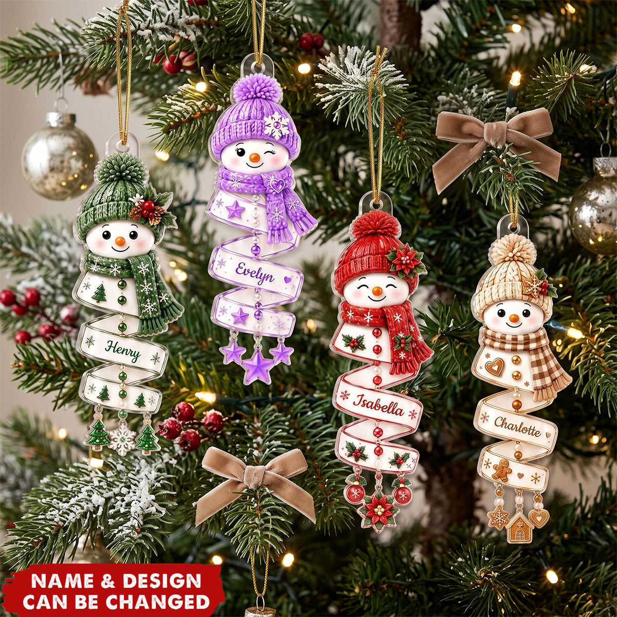 Christmas Snowman Spiral Style Custom Kids Names, Family Member Names - Personalized Acrylic Ornament