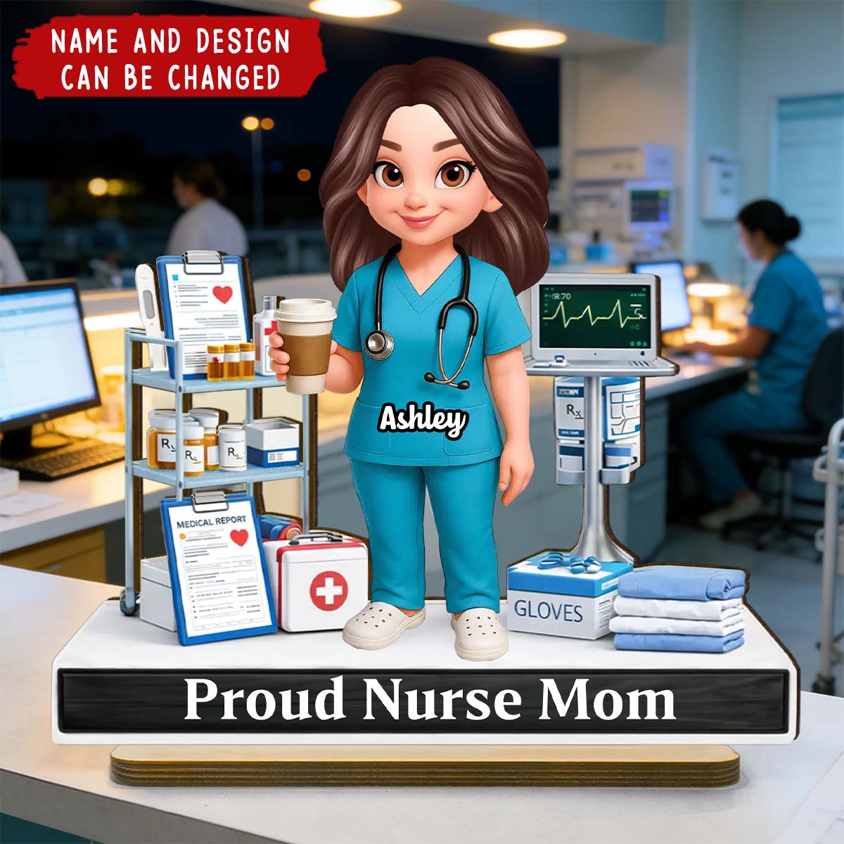 Proud Nurse Mom - Personalized 2-Layered Wooden Plaque, Gift For Mom, Grandma