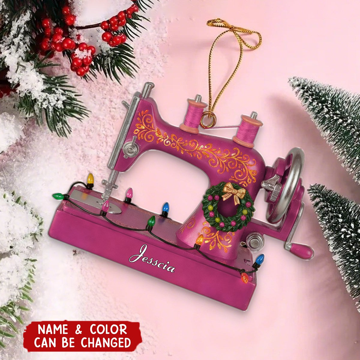 Personalized Sewing Machine Ornament – Custom Seamstress Christmas Gift for Tailors and Crafters