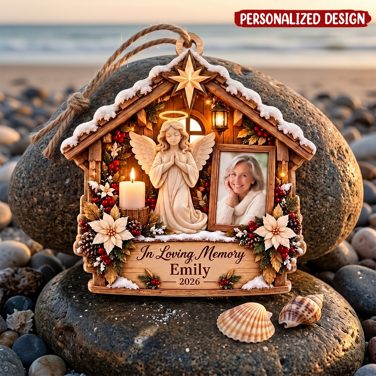 Personalized Memorial Photo Wood Ornament, In Loving Memory Christmas Ornament
