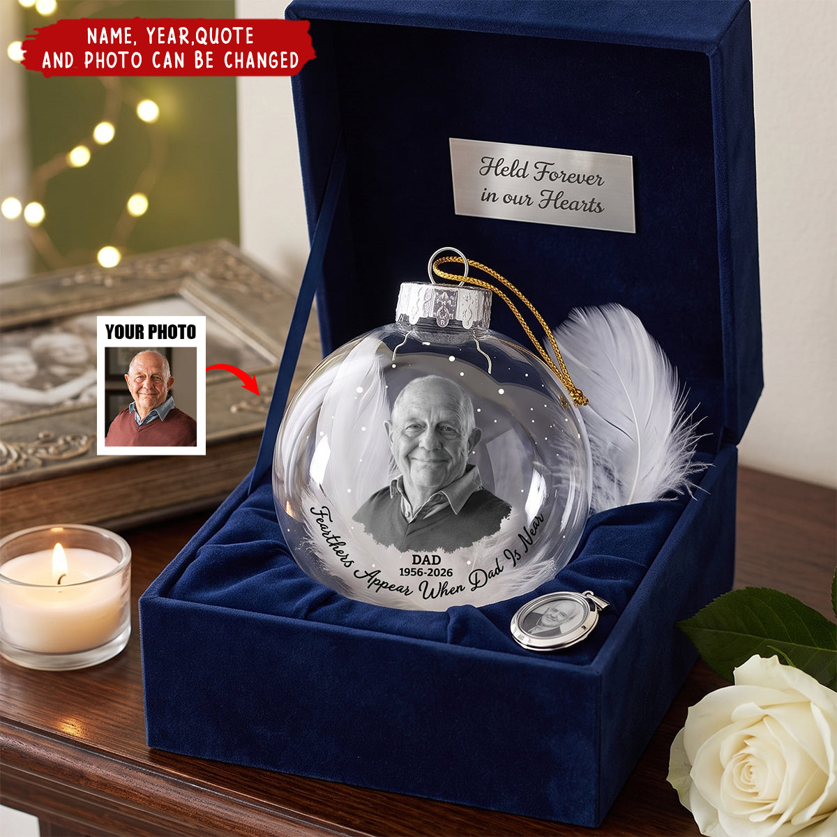 Custom Photo Feathers Appear When Dad Is Near - Personalized Bauble Ornament
