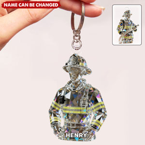 Custom Firefighter Crystal Light Effect Acrylic Keychain