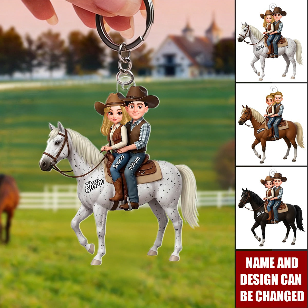 3D Effect Couple And Their Horse - Personalized Keychain