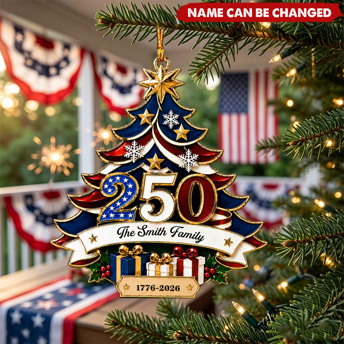 Stars & Stripes Family Name – Personalized Acrylic Custom Shape Ornament