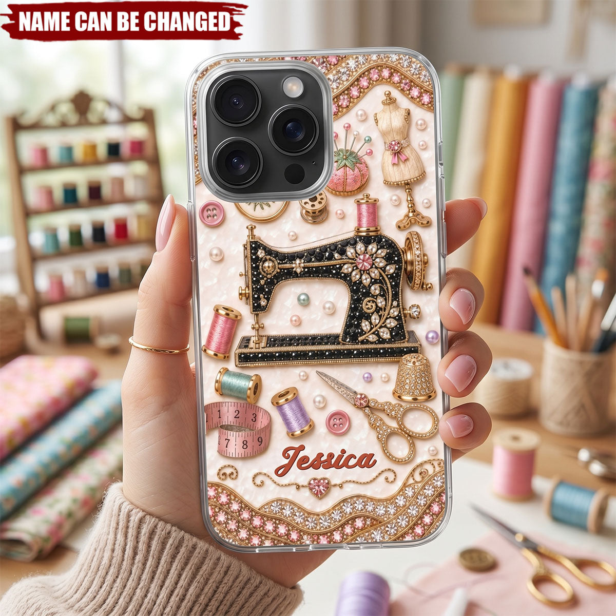 Vintage Sewing Machine, Personalized Clear Phone Case, Gift For Sewing Lovers