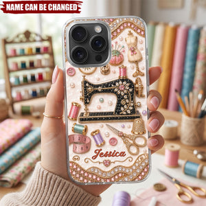 Vintage Sewing Machine, Personalized Clear Phone Case, Gift For Sewing Lovers