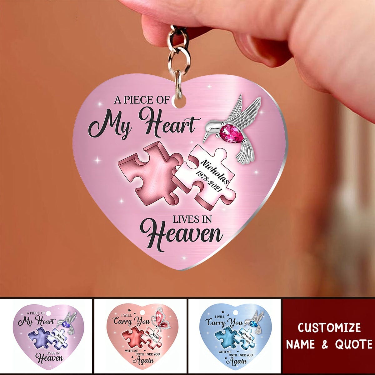 A Piece of My Heart Lives In Heaven - Personalized Memorial Acrylic Keychain