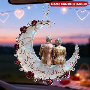 I Love You To The Moon And Back With Moon And Roses, Personalized Ornament, Gift For Couples