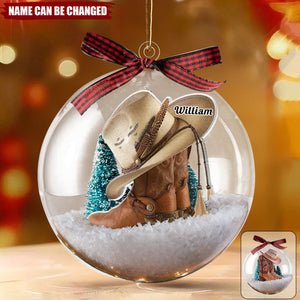 Boots And Hat Cowboy Cowgirl Name - Personalized Snow Globe Ornament
