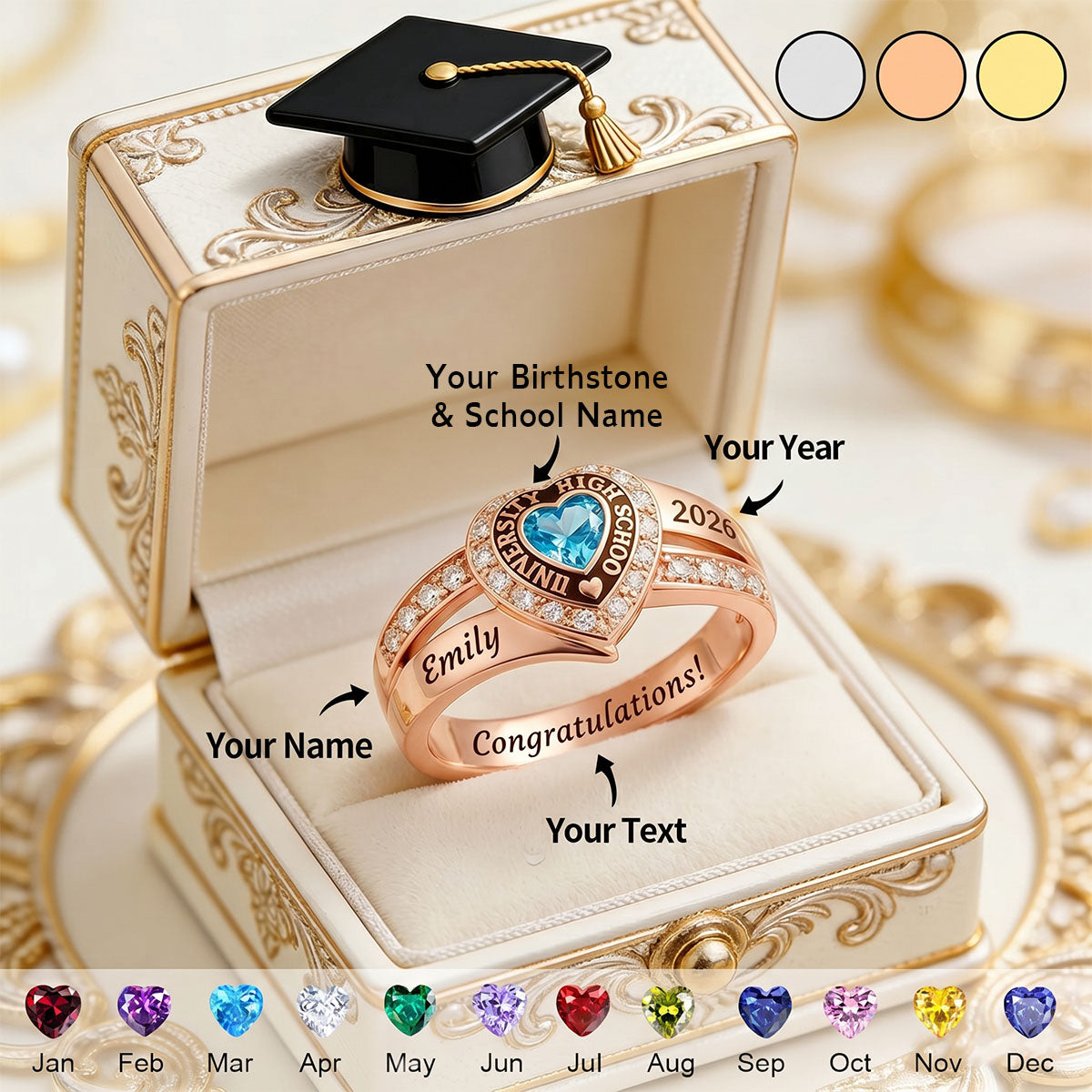 Every end is a new beginning - Personalized Birthstone Ring, Gift for Graduation