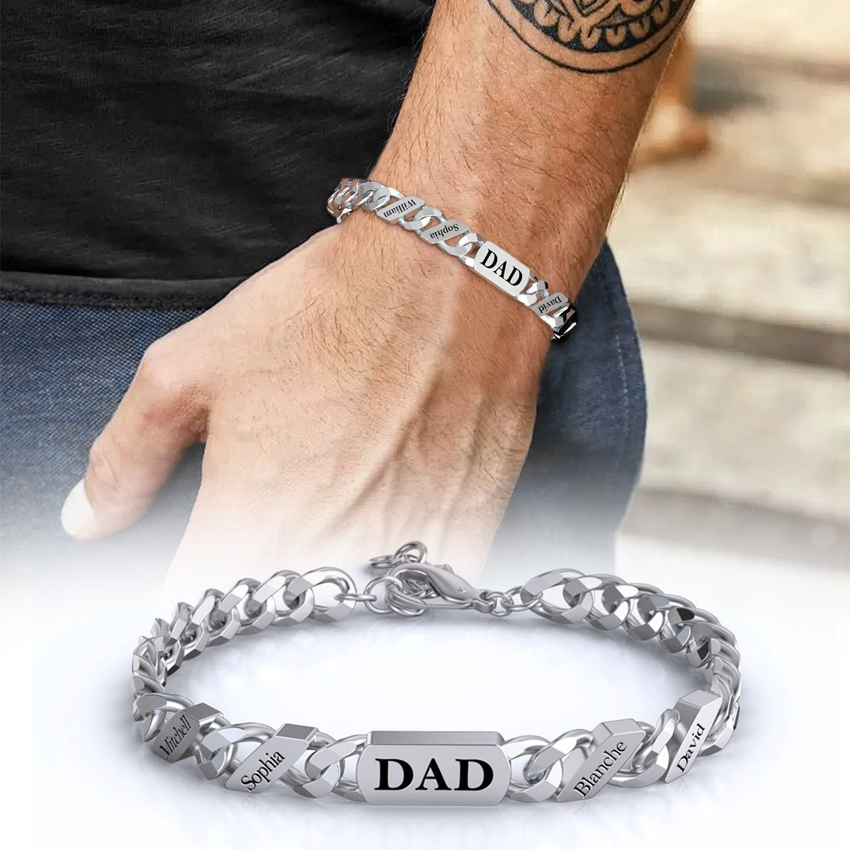 Personalised Cuban Chain Bracelet Custom Engraved Gift for Men