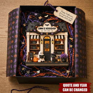 Personalized Halloween Bookshop Wooden Plaque - Spooky Custom Tabletop Sign