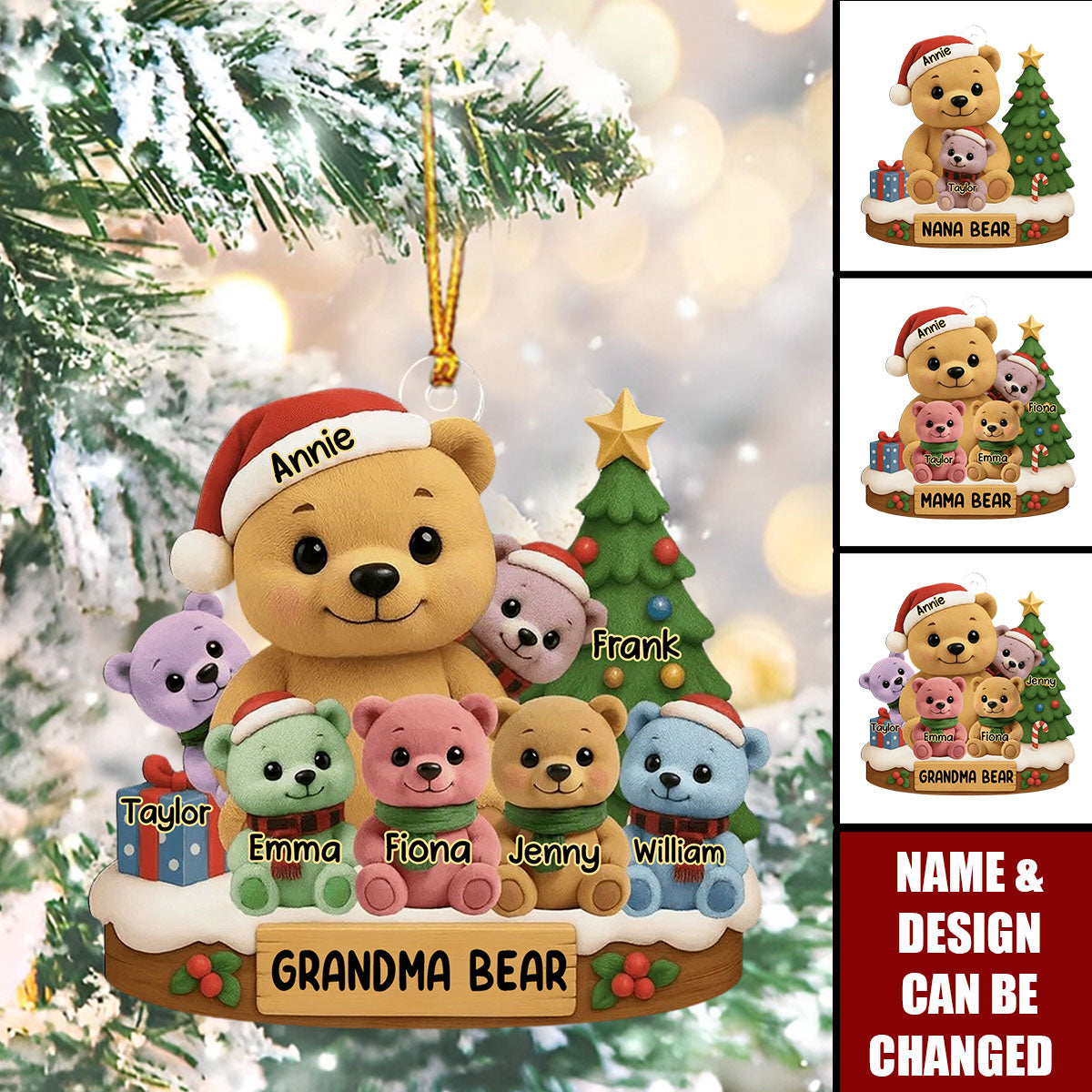 “Grandma Bear” Personalized Acrylic Ornament – Custom Holiday Gift for Grandma with Cute Bears