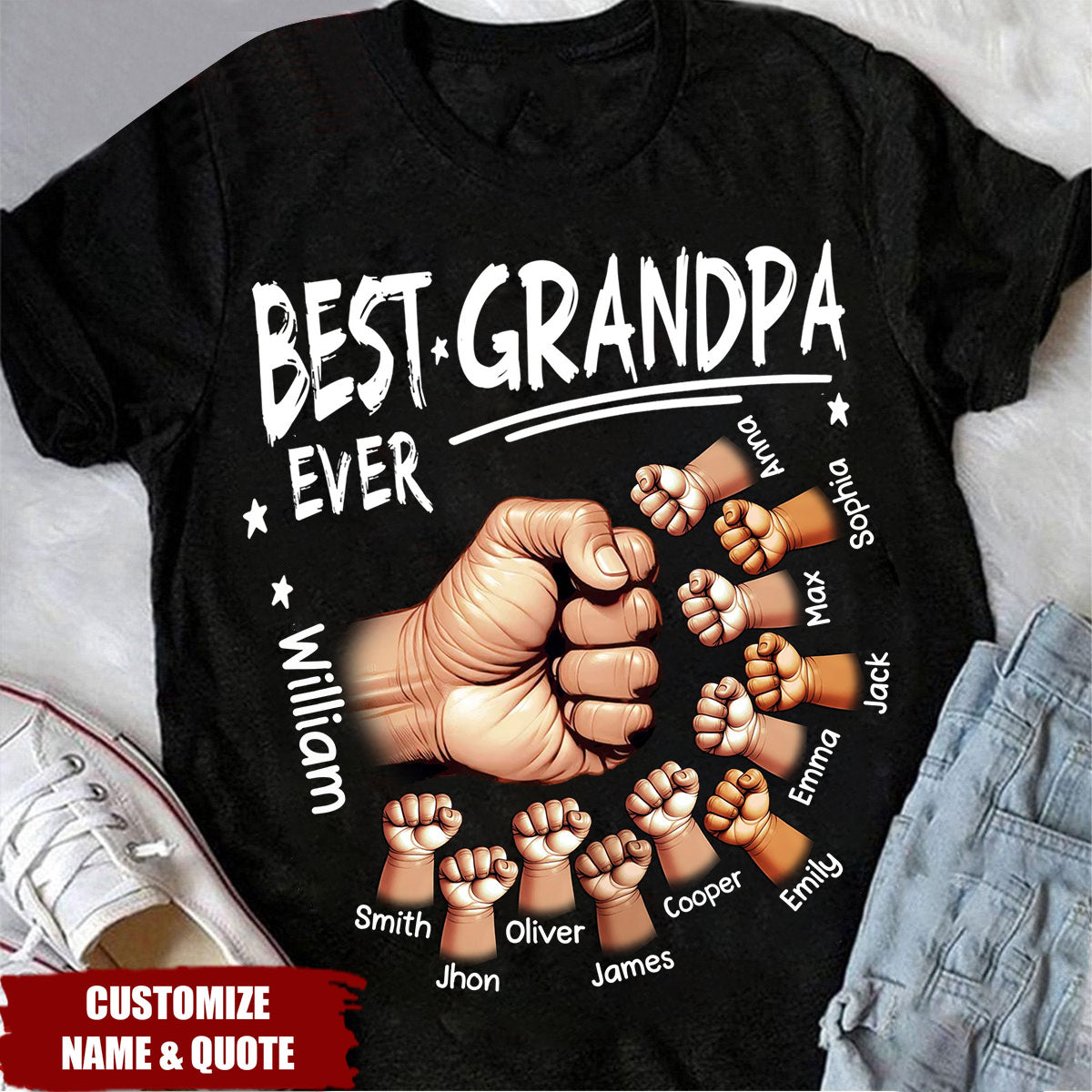 Personalized Best Dad Ever Fist Bump T-shirt Gift for Dad Grandpa