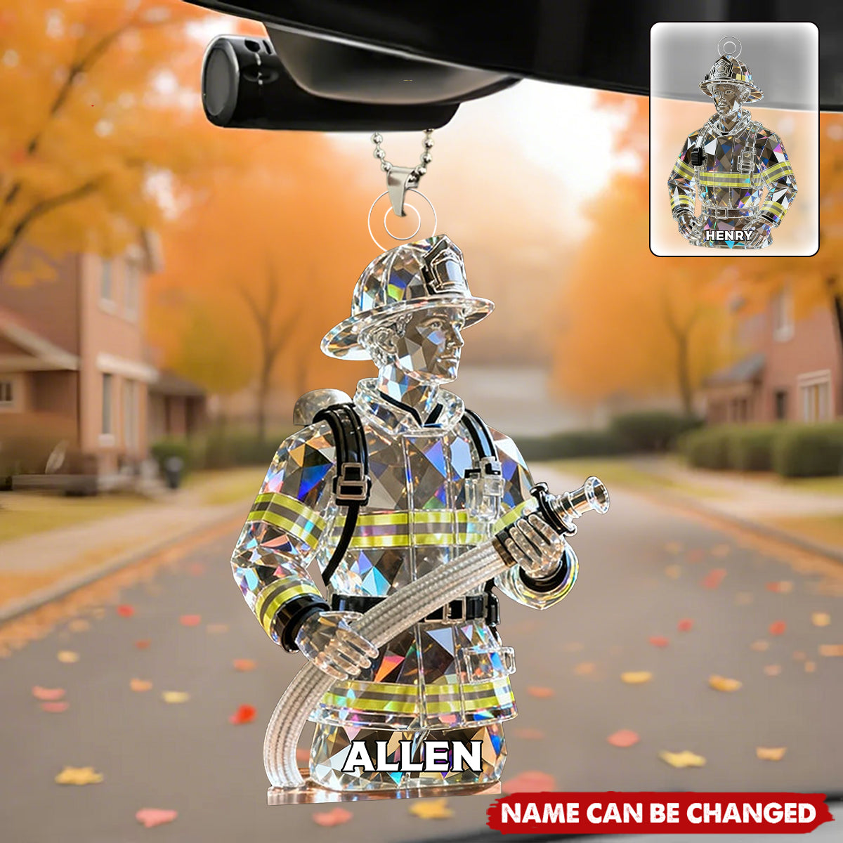 Custom Firefighter Crystal Light Effect Car Hanging Ornaments, Career Decor