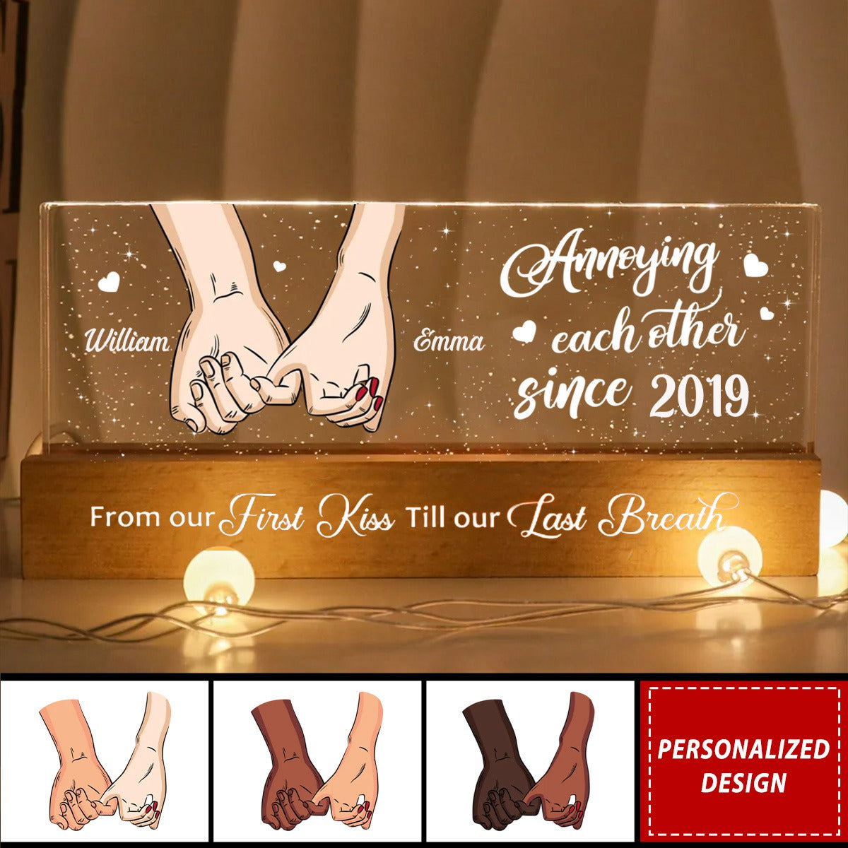Couple Holding Hands Personalized Acrylic Block LED Night Light