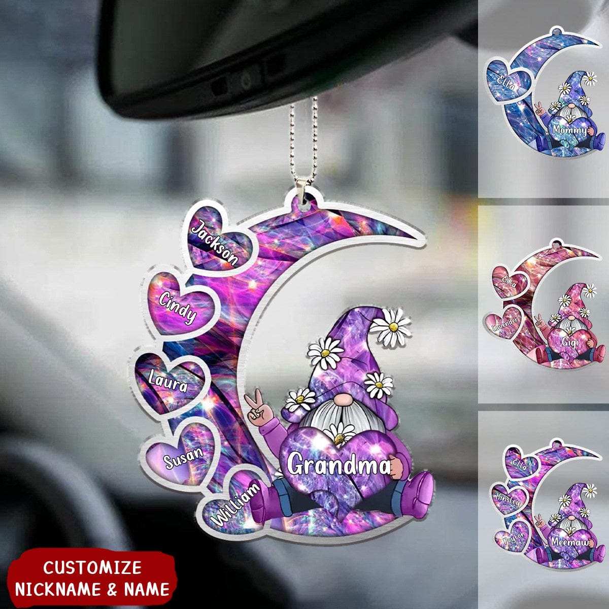 Sparkling Grandma Nana With Sweet Heart Kids Personalized Acrylic Car Ornament - Gift Idea For Grandma/ Mother
