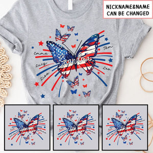 Mimi Butterfly Flag Star And Grandkids 4th Of July Personalized Shirt