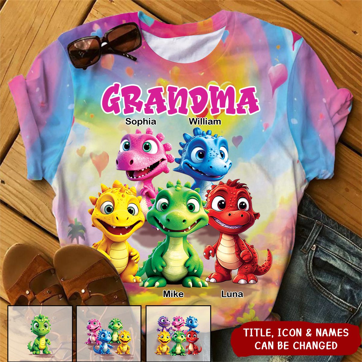 Personalized Gift for Grandma Cute Dinosaur All-over Print T-shirt