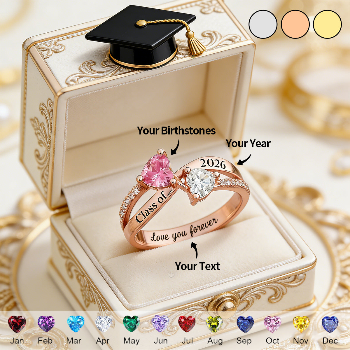 Graduate Duo Birthstone Commencement Knot Ring