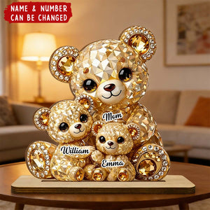 Mommy And Me Crystal Bear - Personalized Custom 2-Layer Wood Plaque With Flat Base
