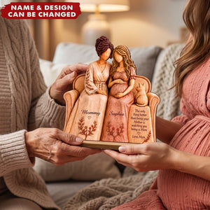 Seated Mother and Pregnant Daughter - Personalized 2-Layered Wooden Plaque