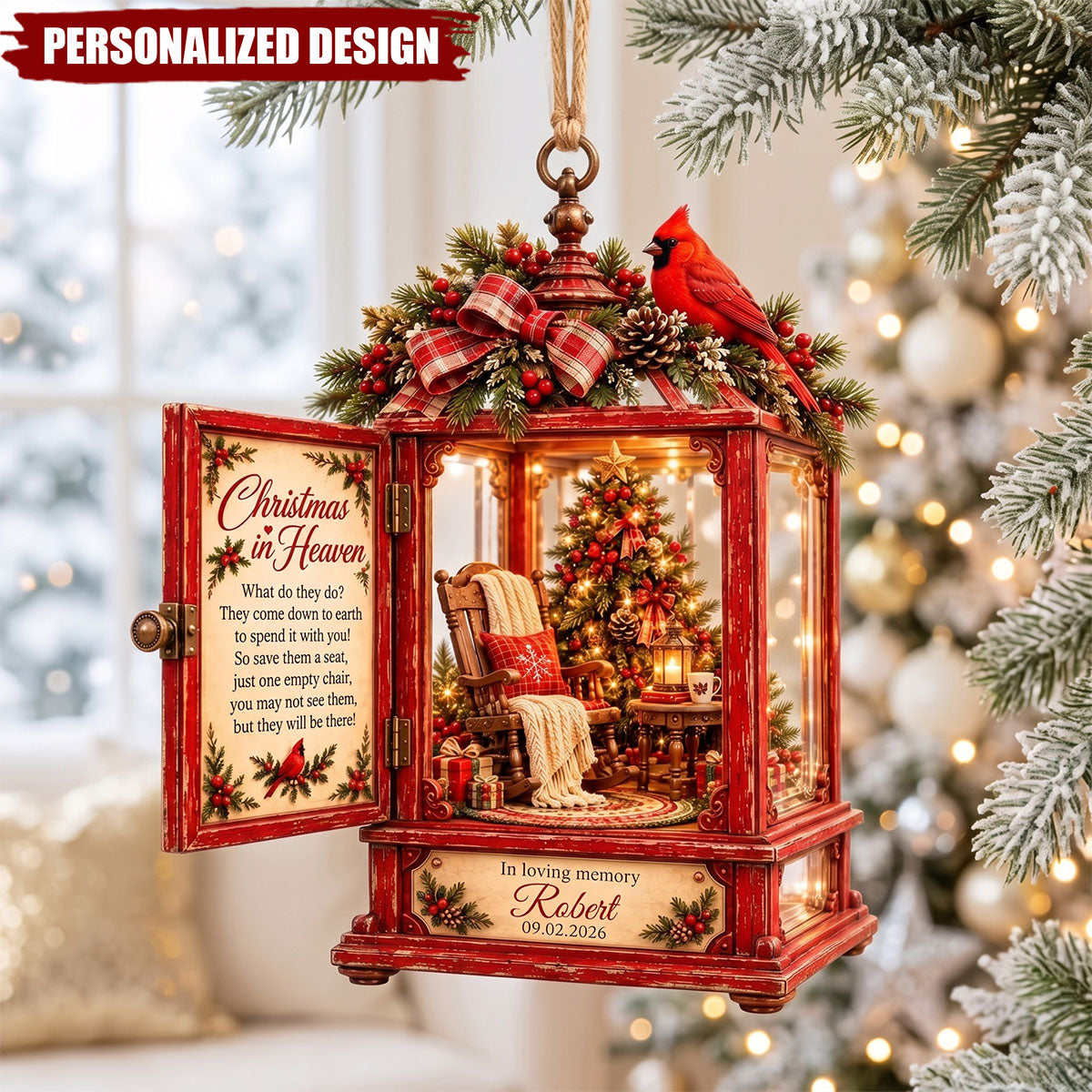 Personalized Cardinal Acrylic Ornament, Custom Name Christmas Memorial Keepsake