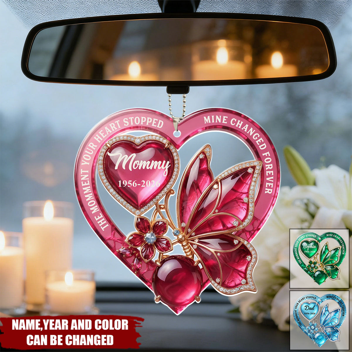 The Day You Left, My Heart Was Never The Same - Personalized Acrylic Car Hanger, Memorial Gift
