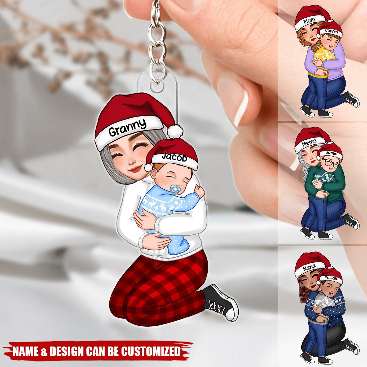 Cute Grandma Hugging Grandkid Gift For Granddaughter Grandson Personalized Acrylic Keychain