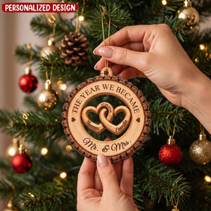The Year We Became Mr & Mrs - Personalized Wooden Ornament - Wedding Gift, Heartfelt Christmas Keepsake