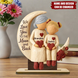 Grandma Grandkids on Moon - Personalized Standing Wooden Plaque