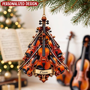 Custom Name Violin Christmas Tree Ornament, Unique Violin Player Holiday Decor