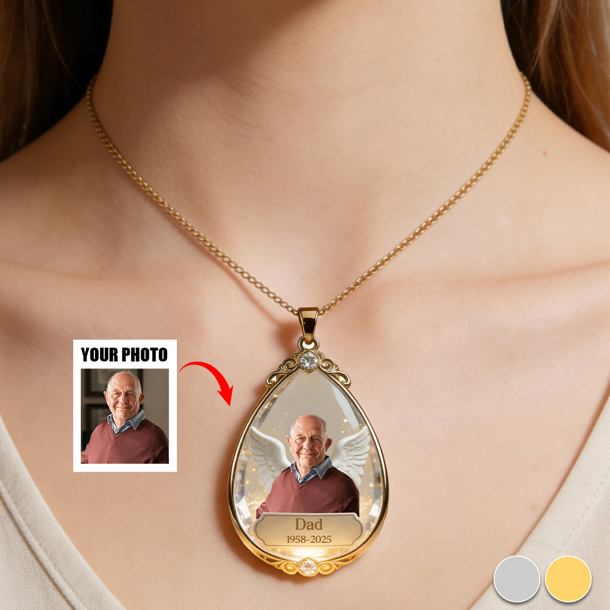 Sympathy Tear Drop Gift - Personalized Memorial Shaped Metal Pendant Necklace