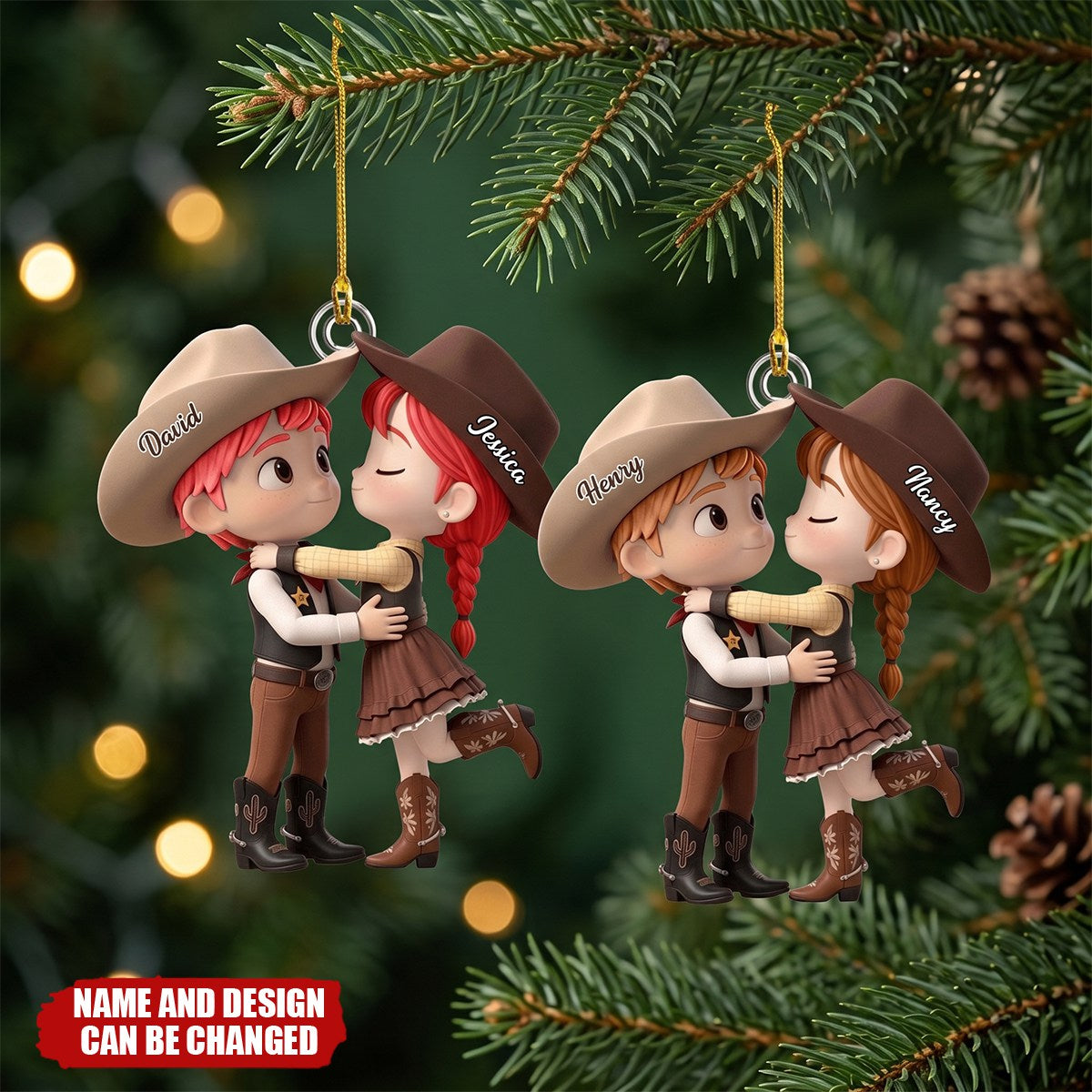 Personalized Cowboy/Cowgirl Couple Acrylic Ornament, Custom Western Country Lovers Gift