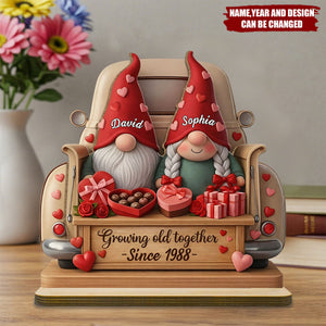 Growing Old Together, Hearts, And Roses - Personalized Standing Wooden Plaque