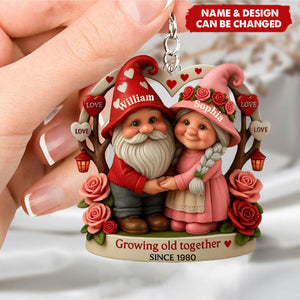 Personalized Growing Old Together Old Dwarf Couple Love Acrylic Keychain