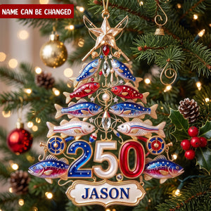 Fishing 250th USA Anniversary Acrylic Ornament-Personalized Gifts For Christmas