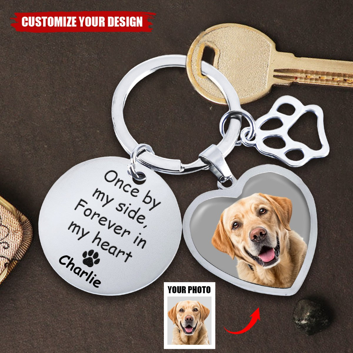 Pet Once By My Side Forever In My Heart - Personalized Photo Keychain