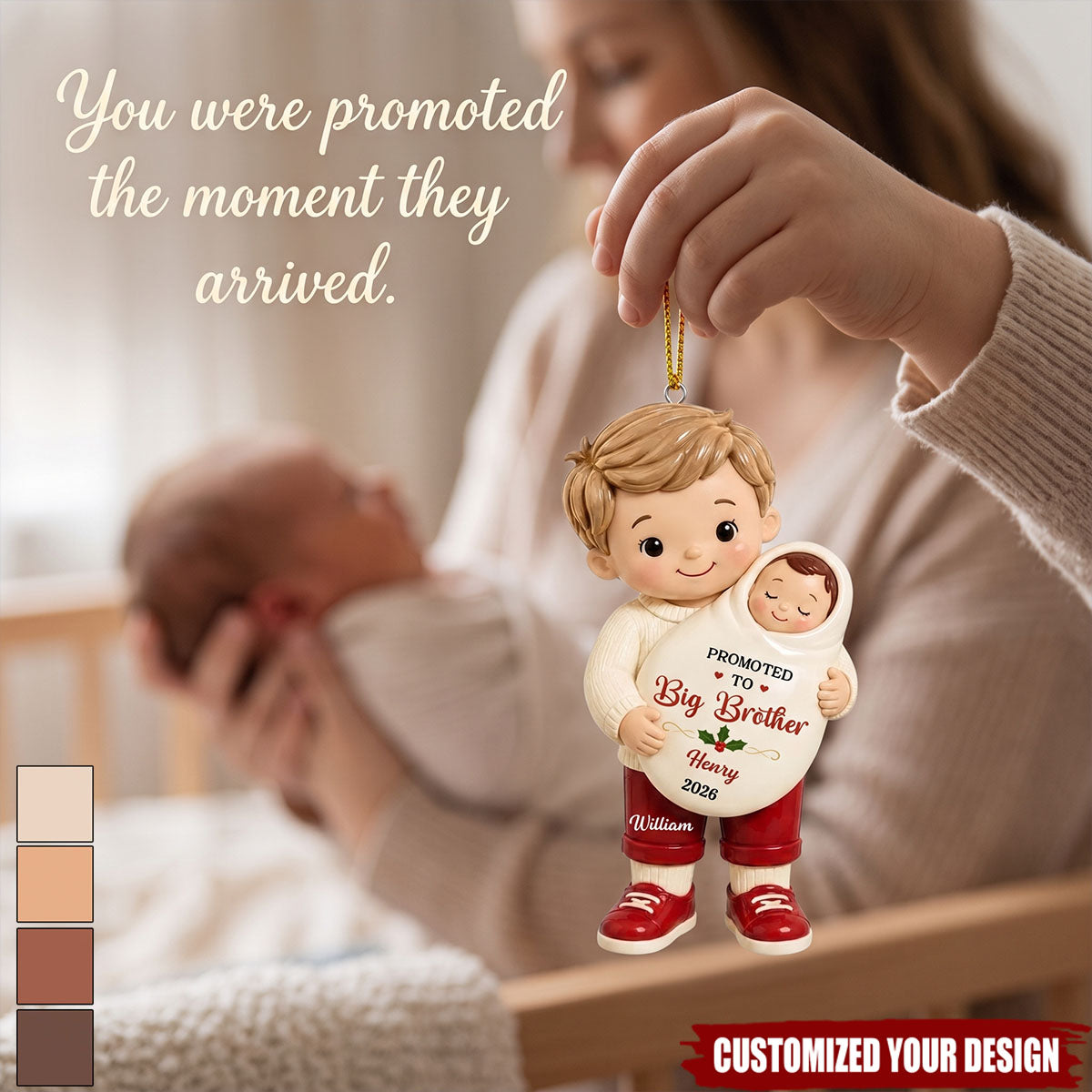 Promoted To Big Sibling Christmas Theme - Personalized Acrylic Ornament - New Big Brother/Sister Gift