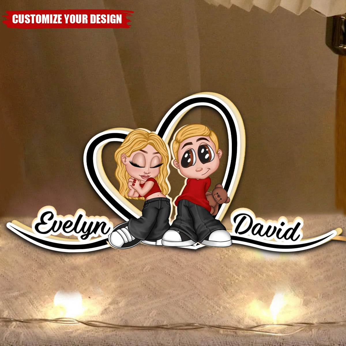 Y2K Couple Heart Shape With Names - Personalized Light Box