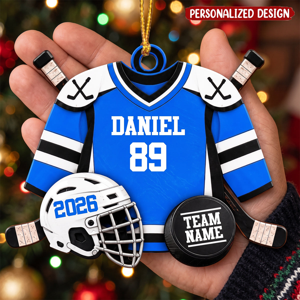 Personalized Hockey Ornament, Custom Name & Number Hockey Player Christmas Ornament