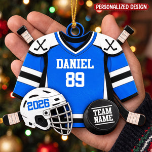 Personalized Hockey Ornament, Custom Name & Number Hockey Player Christmas Ornament