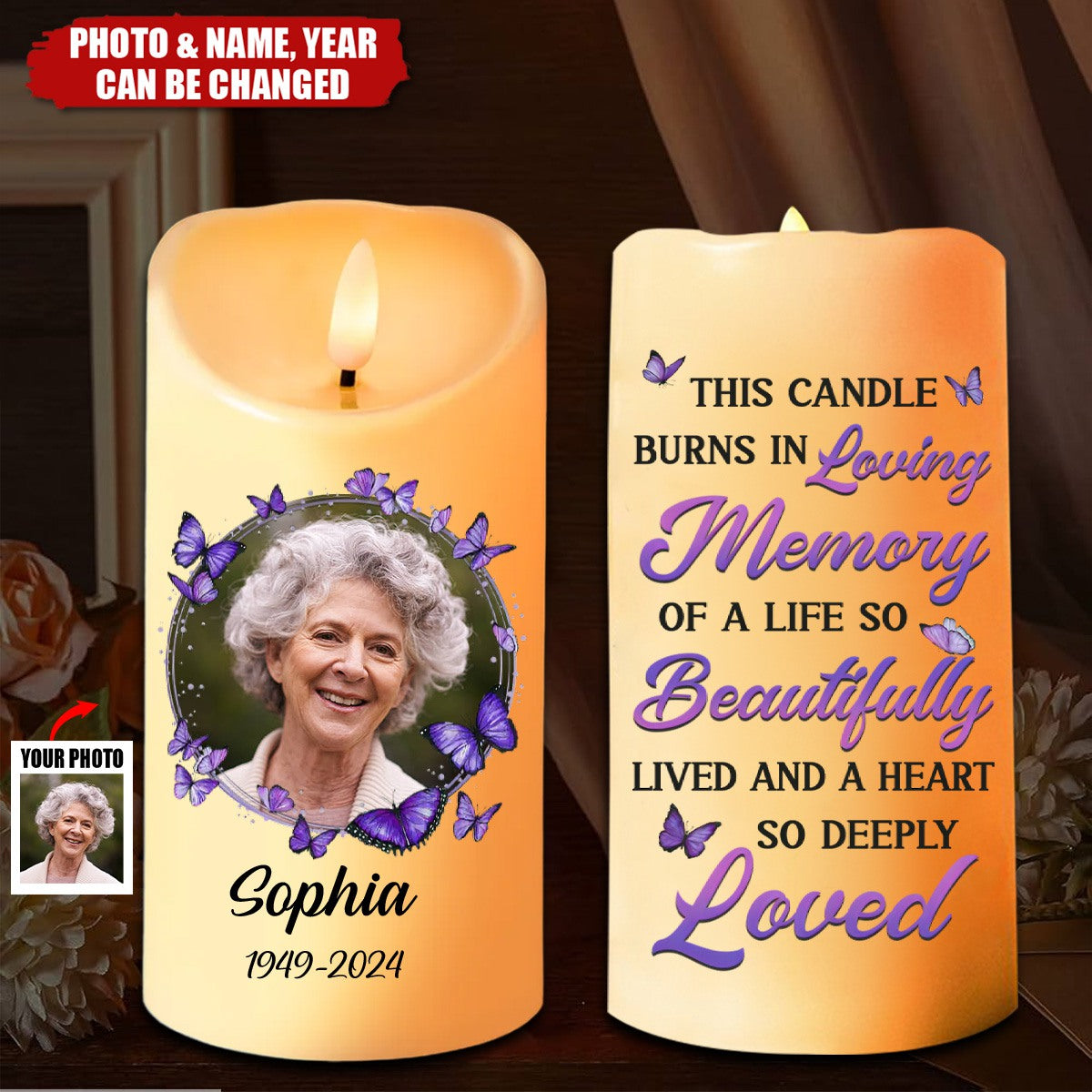 Custom Photo Your Memory Lives On - Memorial Personalized LED Candle