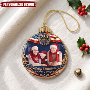 Custom Photo Family Merry Christmas 250 Years Of Freedom - Personalized Custom Shaped Acrylic Ornament